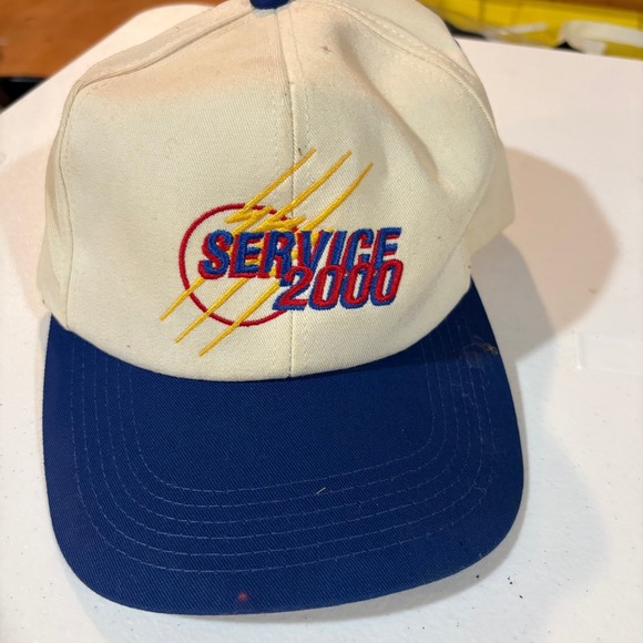 Other - Vintage Service 2000 Watkins Snapback Hat Cream Blue Two Tone Trucker Cap 90s